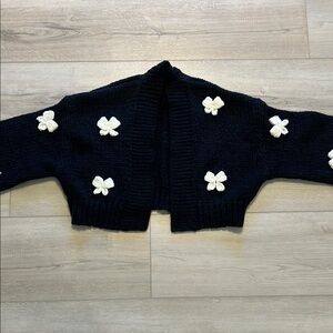 Black and White Women's Cropped Sweater with Bow Accents NWOT